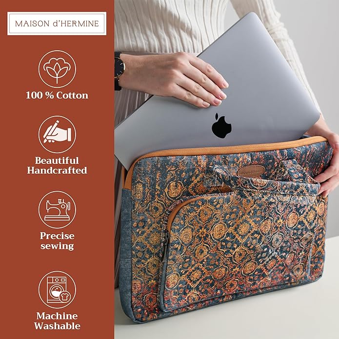 Maison d'Hermine Laptop Bag with Pocket Upto 13.5 inch Stain and Water Repellent Cotton Canvas Spring Summer (Imperfection)