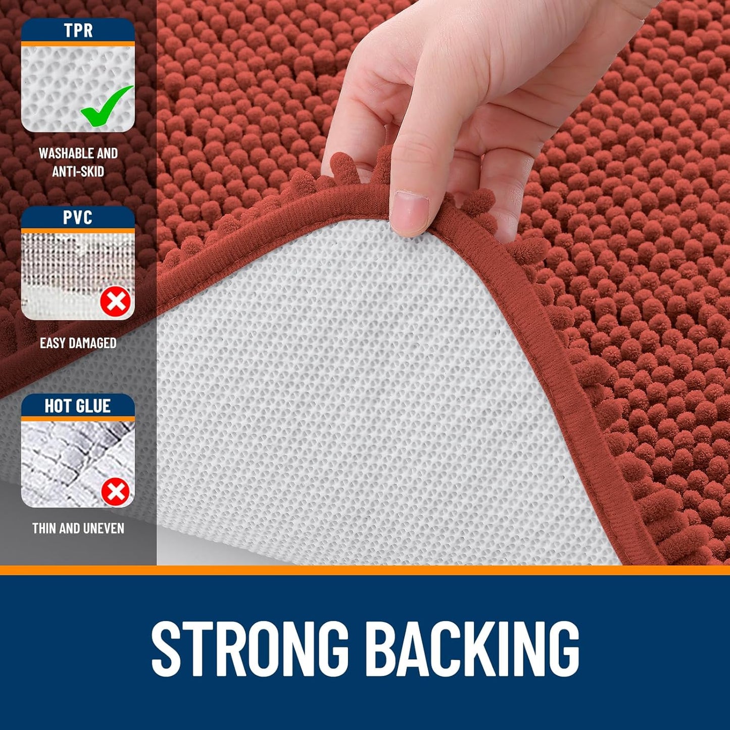 OLANLY Large Bathroom Rugs - Soft Absorbent Chenille Bath Mats | Quick Dry, Machine Washable, Rustic Terracotta 70x46