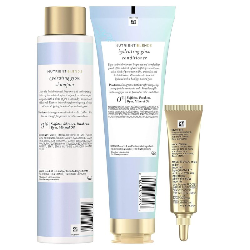 Pantene Shampoo, Conditioner & Hair Mask Treatment - Baobab Essence for Hydrating Glow | 3-Piece Set