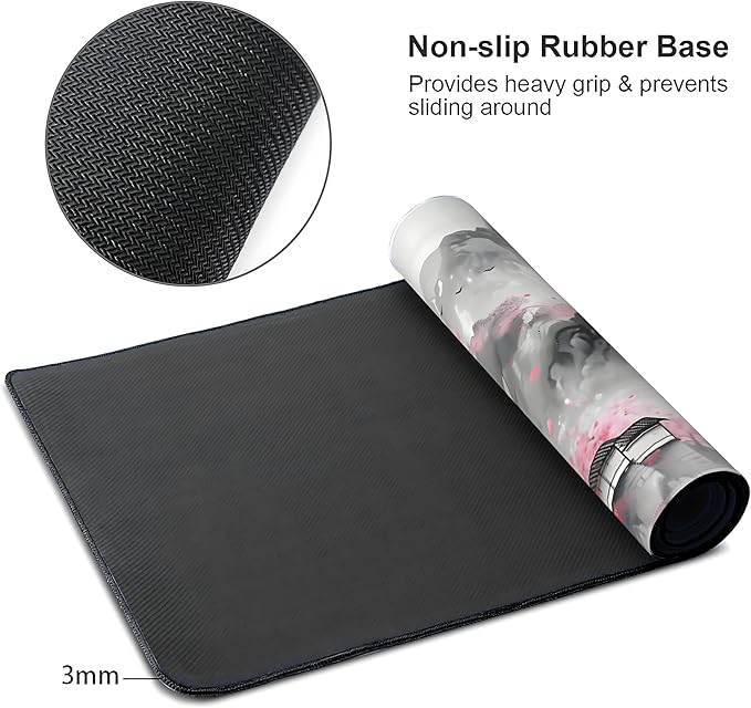 Japanese Cherry Blossom Large Mouse Pad,Gaming Keyboard Desk Pad,Extended Mouse Mat Non-Slip Rubber Base with Stitched Edges for Office Game Home XL 31.5"x11.8"