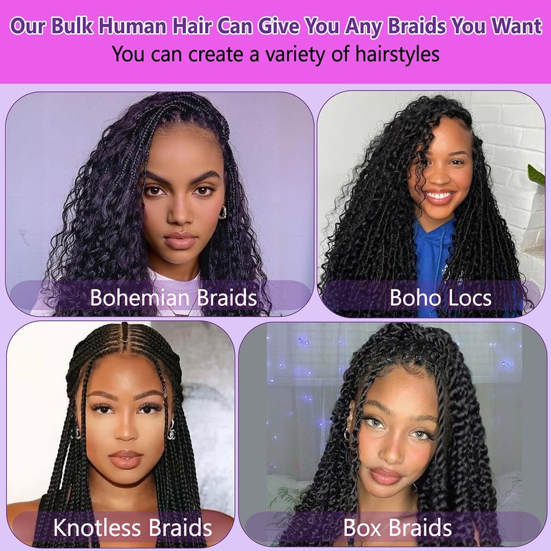Human Braiding Hair for Boho Braids 110g 16 Inch Deep Water Wave Curly Bulk 100% Human Hair Curly Deep Wave Bundles for Braiding Knotless, Wet and Wavy Crochet Hair Extensions Bohemian Micro Braiding