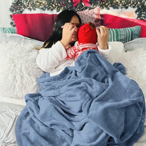 Bedsure GentleSoft Fleece Blanket Twin Size Washed Blue - 300GSM Lightweight Plush Fuzzy Cozy Soft Warm Blanket for Bed, Sofa, Couch, Travel, Camping, 60x80 inches