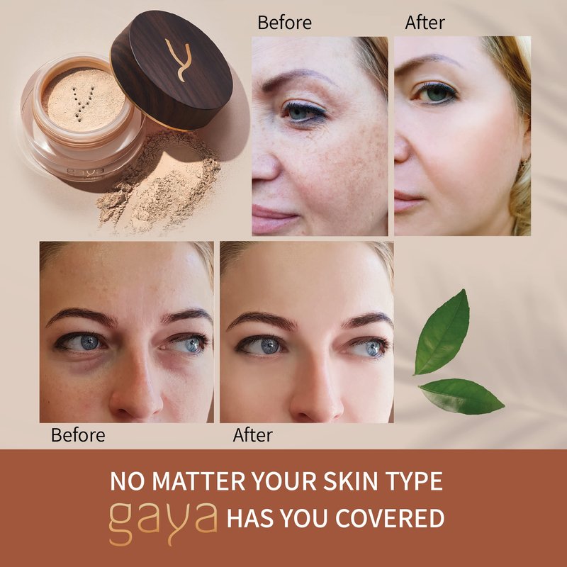 Vegan Mineral Powder Foundation Light to Full Coverage, Natural Foundation for Natural-Looking, Mica Mineral, Cruelty Free, No Chemicals by Gaya Cosmetics (MF3)