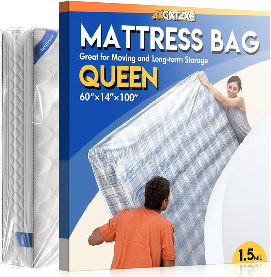 Skiennix Plastic Mattress Bag - Waterproof Mattress Protector for Moving - Queen Size (1.5MIL)