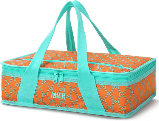 MIER Insulated Casserole Carrier - Thermal Food Bag for Hot or Cold Dishes | Fits 9"x13" Baking Dish, Orange