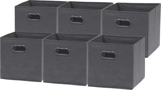 Simple Houseware Foldable Storage Bins - 11-Inch Dark Gray Fabric Organizer with Handles | 6-Pack for Closet & Shelves