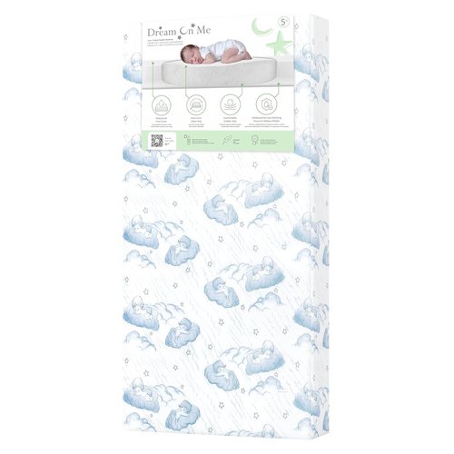 Dream On Me 5" Cozy Cloud 2-in-1 Crib & Toddler Mattress - Dual-Sided, Breathable, Waterproof, GREENGUARD Gold Certified - Blue Cloud