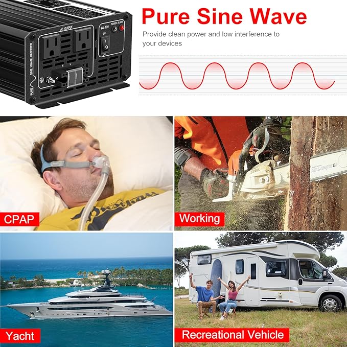 Xijia 1500W Power Inverter, 72V to 120V Pure Sine Wave Inverter for Golf Cart, 3000W Surge Power Converter for EV Systems, Industrial Power & Off-Grid Applications