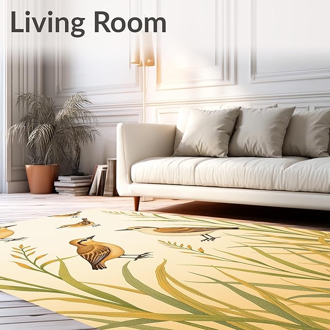 Flatwoven High Traffic Area Rug 5x7, Delightful Wetland Wildlife Motifs with Charming Marsh Artwork, Non Slip, Stain Resistant, Washable Area Rugs for Living Room, Bedroom (Brown, 5x7)