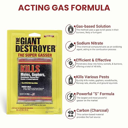 Giant Destroyer Smoke Bomb Gasser â Rodent & for Gophers, Moles, Groundhogs & Rats â Single Pack (4 Tubes) + Jecudi Towel