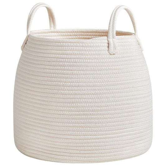 R RUNKA Nursery Laundry Basket | Kids Hamper for Blankets, Pillows,Toys (15"x 13")| Baby Toy Basket | Nursery Storage for Boho Room Decor | Ideal Gift for Baby Showers| White