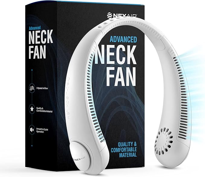 NEXAIR Portable Neck Fan Hands Free Cooling Lightweight Bladeless Neck Fan, 3 Speeds, 2400mAh Battery, 5H Runtime White