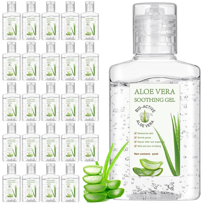 Aloe Vera Gel 24 Pcs Mini Travel Size - 1oz Soothing Moisture for Face & Body | Sunburn Relief & Skin Care