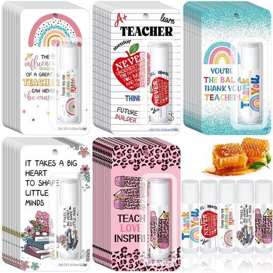 Sacubee 60 Pack Teacher Employee Appreciation Gift Bulk Lip Balm Employee Staff Appreciation Teacher Staff Team Thank You Gift Bulk Honey Flavor Balm Inspirational Party Favor for Women Men (Classic)