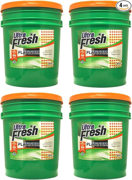Ultra Fresh 3X Platinum 5 Gallon Laundry Detergent Liquid for All Machine Types with Easy Dispensing Pump, Up to 640 Loads, Original Green (4 Pack)