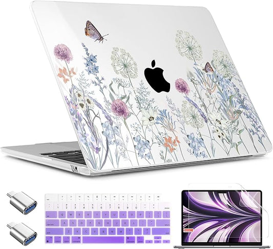 TWOLSKOO for MacBook Air 15 inch Case 2026 2025 2024 2023 Release M5 A3448 M4 A3241 M3 A3114 M2 A2941, Plastic Hard Shell & Screen Protector & Keyboard Cover & Type C Adapter, Dandelions