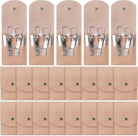 Stainless Steel Manicure Set - Professional Nail Clippers Kit | 7-in-1 Grooming Tools, Pink (24 Pack)