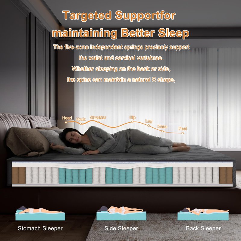 Veloflow Mattress in a Box, Medium-Strength Memory Foam, Relieves Back and Neck Pain, Individual Pocket Coil Springs, Sports Isolation, Edge Support, Breathable (Grey, Queen (U.S. Standard))