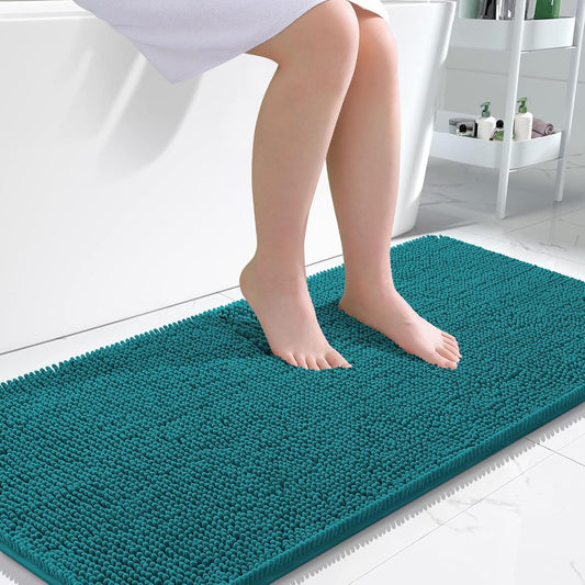OLANLY Bathroom Runner Rug - Soft Absorbent Chenille with Rubber Backing | 47x24, Deep Lake Color
