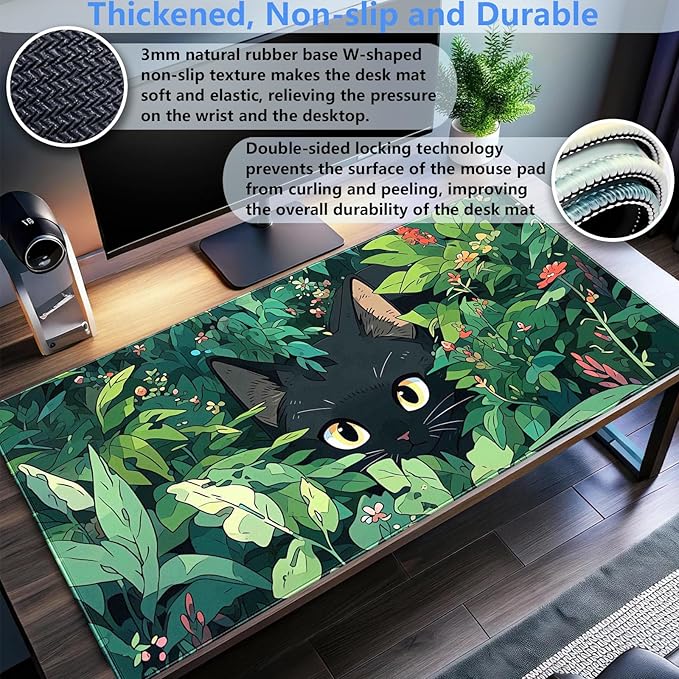 Cindasun Black Cat Mouse Pad Green XL 31.5 x 15.7 in