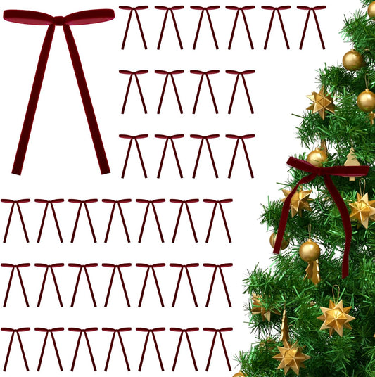 Velvet Christmas Bows by [Brand Name] - 36 Pcs Vintage Luxury 5x7 Inch Burgundy Bows for Tree, Wreath & Gift Decor
