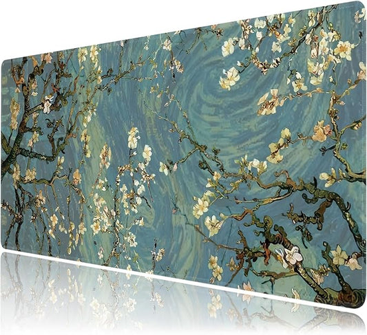 Almond Blossoms Large Mouse Pad,Gaming Keyboard Desk Pad,Extended Mouse Mat Non-Slip Rubber Base with Stitched Edges for Office Game Home XXL 35.4"x15.7"