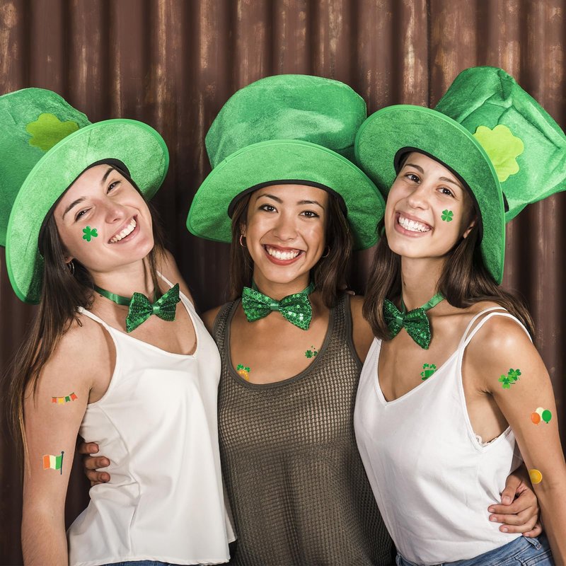 LANGFON 10 Sheets St. Patrick's Day Temporary Tattoos Irish Flag Shamrock Temporary Tattoo Sticker Waterproof Saint Patrick's Day Theme Fake Tattoo for St. Patrick's Day Parade Festival Party Supplies