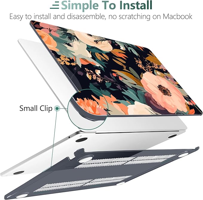 TWOLSKOO for MacBook Air 15 inch Case 2026 2025 2024 2023 Release M5 A3448 M4 A3241 M3 A3114 M2 A2941, Plastic Hard Shell & Screen Protector & Keyboard Cover & Type C Adapter, Bright Abstract Flower