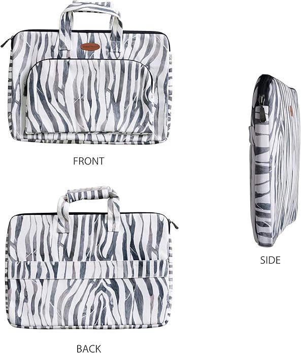 Maison d'Hermine Laptop Bag with Pocket Upto 15.5 inch Stain and Water Repellent Cotton Canvas Spring Summer (Zebra)