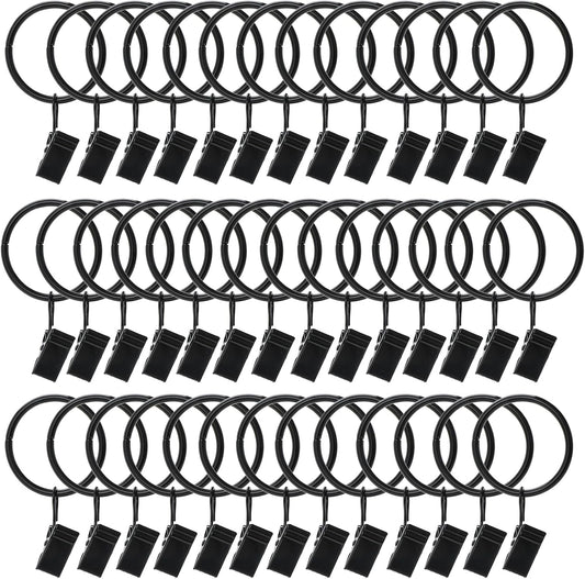 Skiennix 40 Pack Metal Curtain Rings - Durable Drapery Clips for Home & Office | 1.26 Inch Interior Diameter, Black