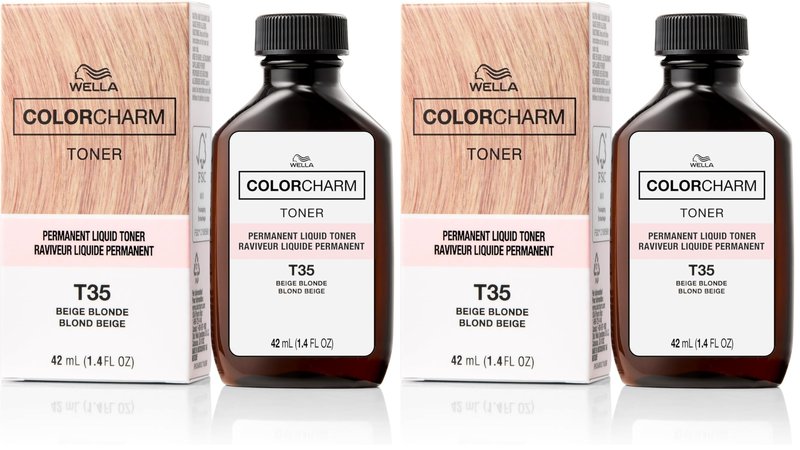 WELLA Color Charm Hair Toner, Neutralize Brass With Liquifuse Technology, T35 Beige Blonde, 1.4 oz (Pack of 2)
