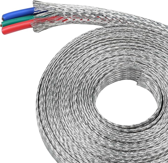 BuyUneed Tinned Copper Metal Braid Sleeving Wire Shielding Sleeve Braided Copper Ground Straps EMI/RFI Interference Expandable Flat Mesh Shielding Cable for Protect Wire (5/16inch-22ft)