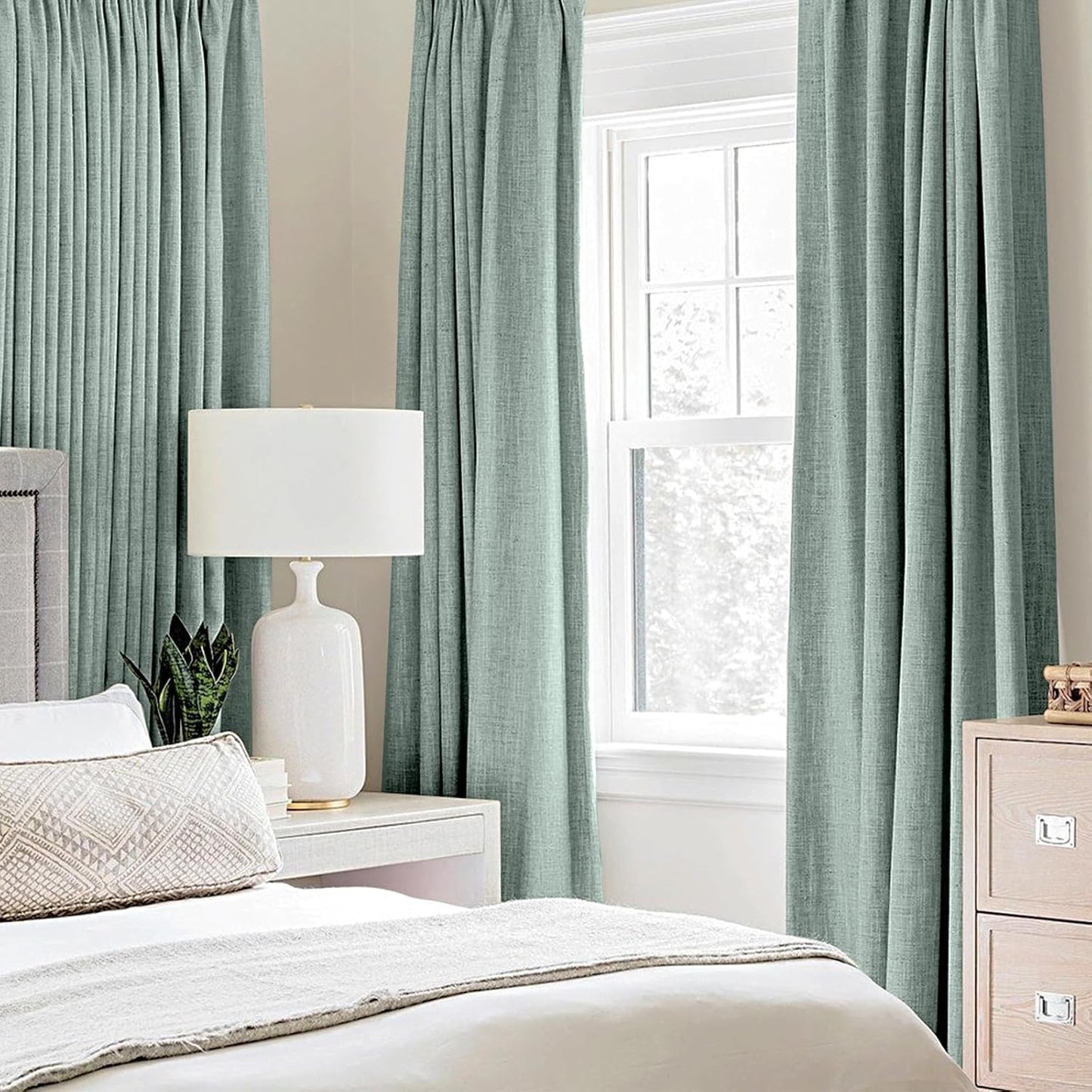 MIULEE Blackout Curtains - 100% Thermal Insulated Linen Texture Drapes | Seafoam Green, 52x63 Inch (2 Panels)