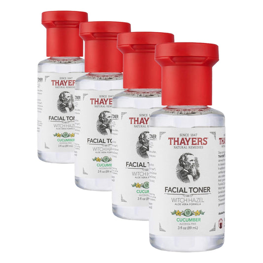 THAYERS Alcohol-Free Witch Hazel Facial Toner with Aloe Vera, Cucumber, Trial Size, 3 Ounce (Pack of 4)