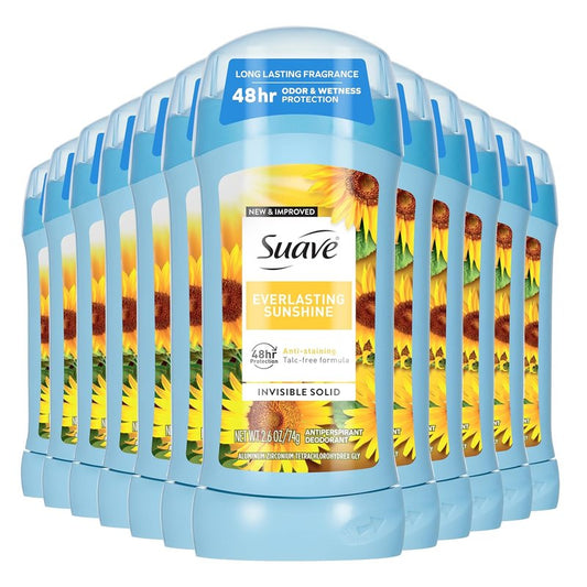 Suave Antiperspirant Deodorant for Women - 48HR Odor & Wetness Protection, Everlasting Sunshine | Sensitive Skin Solid Stick, 2.6 oz