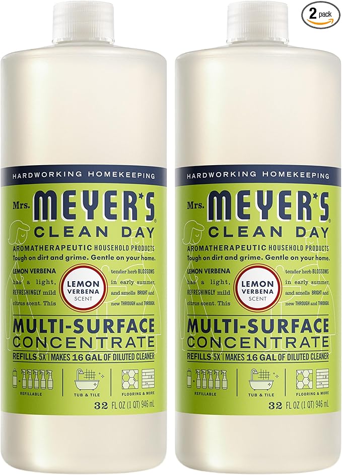 MRS. MEYER'S CLEAN DAY Multi-Surface Cleaner Concentrate, Use to Clean Floors, Tile, Counters, Lemon Verbena, 32 Fl. Oz - Pack of 2