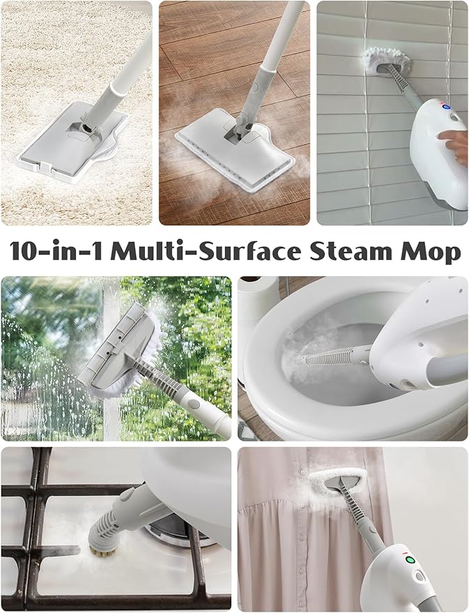 10-in-1 Steam Mop, Detachable Handheld Steam Cleaner, Multi & Up Steamer for Cleaning with 350ml Tank,10s Heat-Up, 23Ft Cord, 248Â°F 1200W Powerful Floor Steam Mop for Hardwood Floors, Grout, Carpet