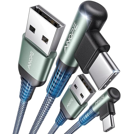 AINOPE USB A to USB C Cable Short 3. 3FT 2-Pack Right Angle Fast Charging & Data Sync Nylon Braided Carplay Android Auto Car Charger Cord for iPhone 17 16 15 Samsung Galaxy iPad Pro Air Android Phones