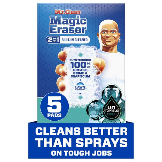 Mr. Clean Magic Eraser Foaming Sponge, All Purpose Cleaner, Dawn Cleaning Power, Wall, Sneaker, Oven Cleaner, Kitchen, Bathroom, Shower Cleaning Supplies, Scrubber, Ultra Foamy, 5ct