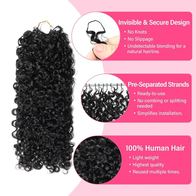 Burmese Curly Feather Crochet Braid Hair Extensions - 100% Real Human Hair, Knotless, 14 Inch, Natural Black