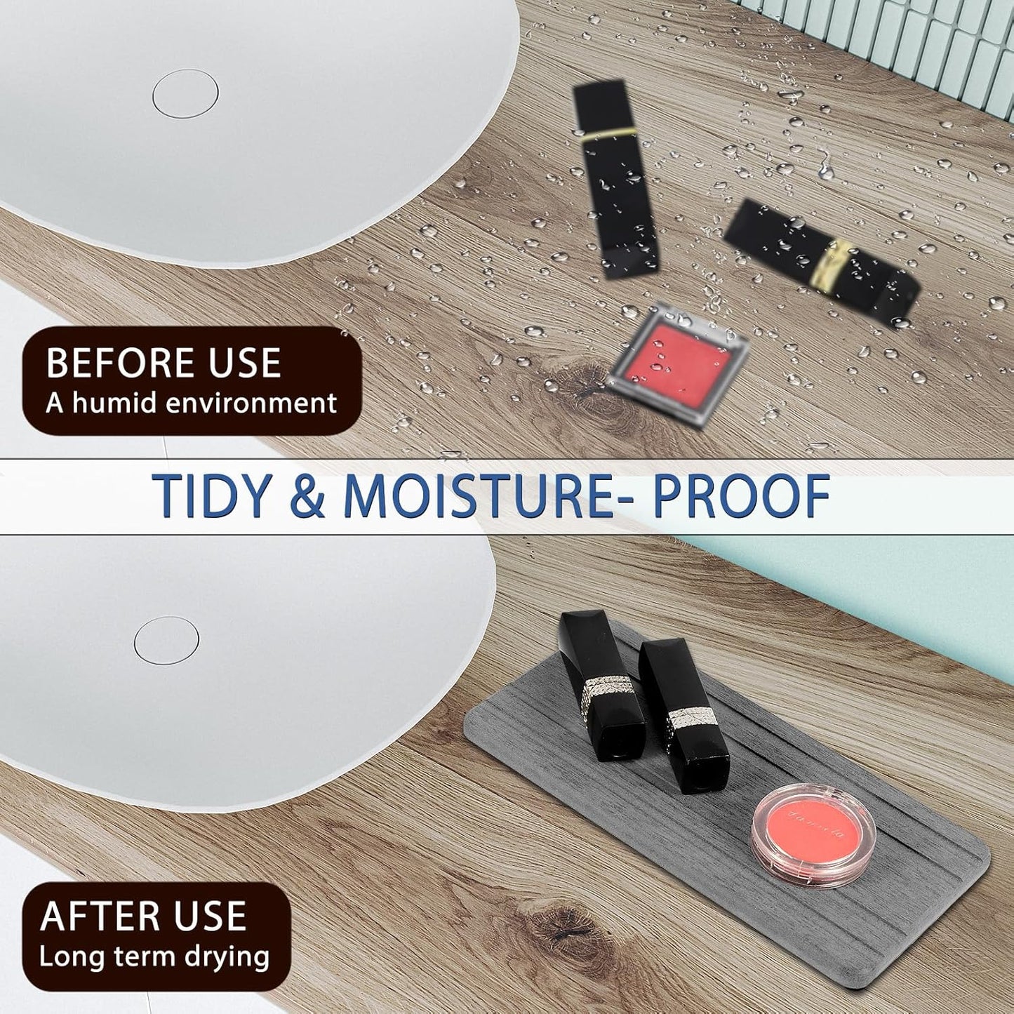 Skiennix Diatomite Stone Tray - Quick Drying Water Absorbent Coasters for Kitchen & Bathroom | 2-Pack