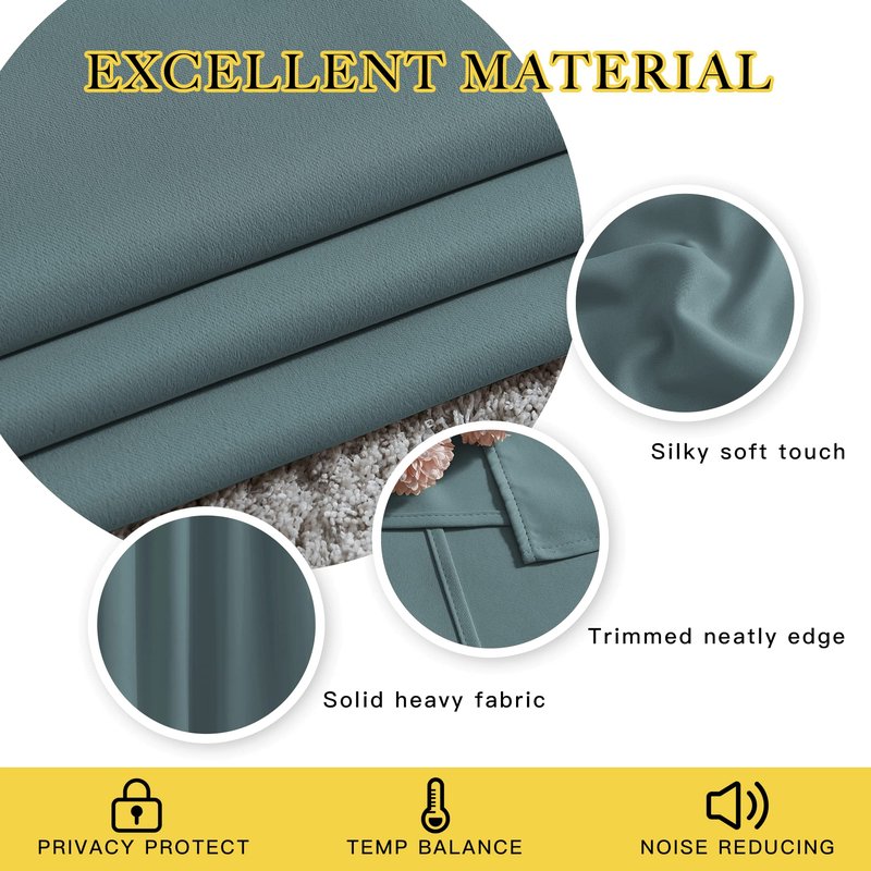 NICETOWN Greyish Blue Short Blackout Curtains for Bathroom - Window Treatment Thermal Insulated Grommet Light Blocking Curtains & Drapes for Bedroom/Kitchen (2 Panels, W37 x L48)