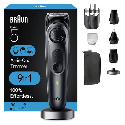 Braun All-in-One Men's Shaving Kit Series 5 5490, 9-in-1 Beard, Face, Nose, Ear Trimmer, Hair Clippers, Body Groomer and Manscaping