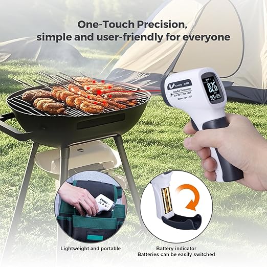 VCooklify Temperature Gun for Meat,Automotive Infrared Thermometer Gun with Ring Laser DS12:1,Digital Thermal Gun with Adjustable Emissivity&High/Low Alarm,-58~1400℉IR Temp Gun for Engine,Brakes&HVAC
