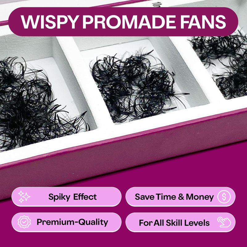GLAMGAZE 750 Wispy Promade Fans - 5D 7D 9D, C D CC Curl 0.05-0.07mm Thickness Mixed Length - Handmade Wispy Eyelash Extensions Loose Premade Lash Fans Soft Spikes Volume Lash (9D-0.05-C, 11/12/13)