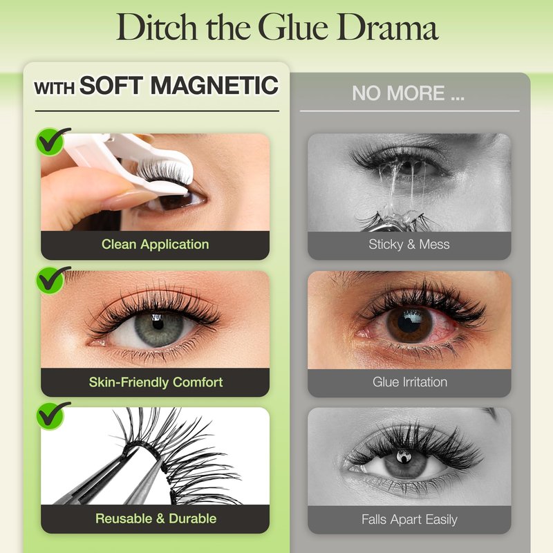 LASHVIEW Upgrade Soft Magnetic Eyelashes with Applicator, Reusable Magnetic Lashes Natural Look, No Glue Needed, Windproof & Waterproof for All-Day Comfort (L01)