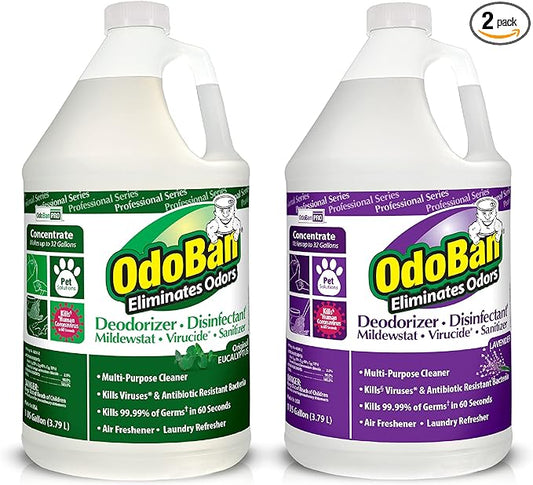 OdoBan Professional Disinfectant and Odor Eliminator Concentrate, Made in the USA, Original Eucalyptus and Lavender Scents, 2-Pack, 1 Gallon Each