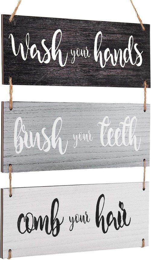 Jetec Farmhouse Bathroom Wall Decor - Funny Bath Rules Art Sign | Rustic Wooden Hanging Decor