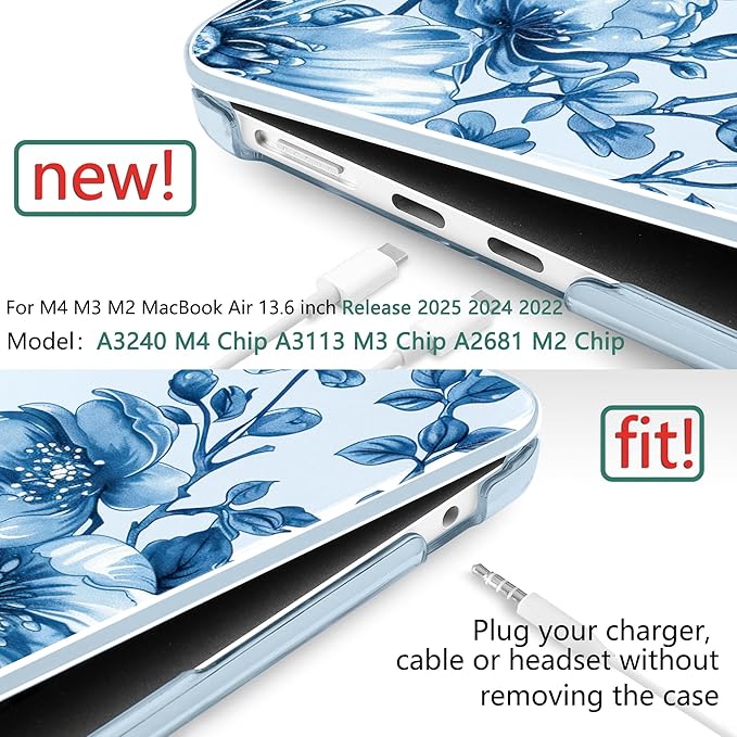TWOLSKOO Compatible with MacBook Air 13 inch Case M5 2026 M4 2025 M3 M2 2024-2022 A3449 A3240 A3113 A2681, Plastic Hard Shell & Keyboard Cover for MacBook Air 13.6 inch Case, Blue Chinoiserie