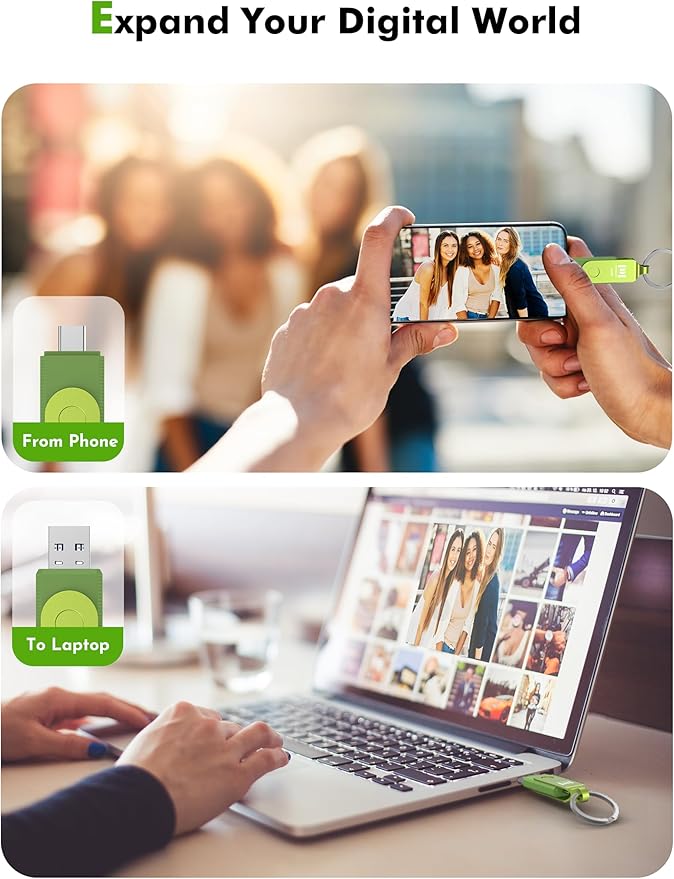 MOSDART 512GB USB C 3.2 Fast Speed C and A Dual Flash Drive, exFAT Memory Stick with Keychain and LED Indicator, for iPhone 15,16,17, Android Phone, iPad, MacBook, and Other Laptops, Green